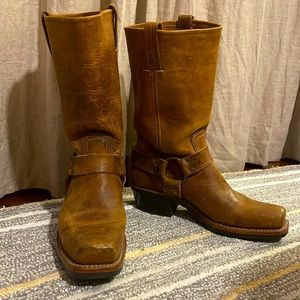 Vintage Frye Harness Brown Leather Square Toe Boots Size 8